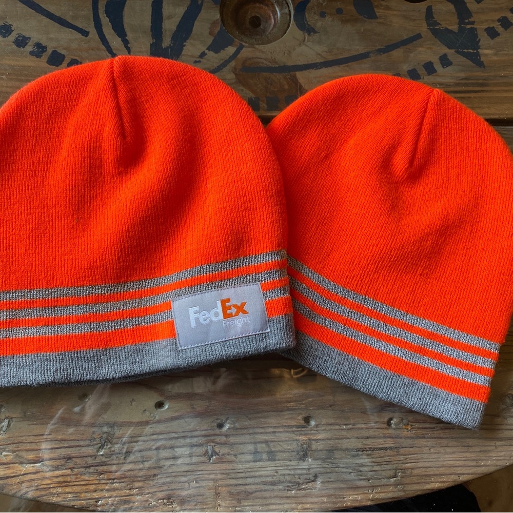 New Fed Ex Freight safety orange knit beanie hat cap. A18